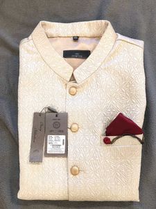 XXL - Printed Cream Nehru Jacket