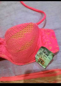 Orange Lace Halter Bikini Set