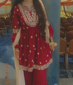 Maroon Embroidered Kurta Set