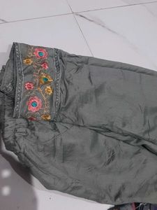 Gray Embroidered Chudidar Set