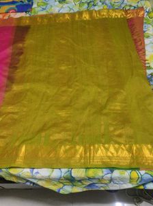 Pink And Green Silk Cotton Saree