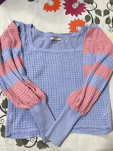 Blue Knited Self Design Top