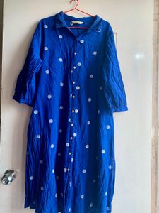 Blue Embroidered Shirt Dress