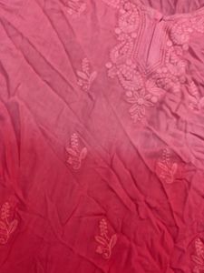 Pink Ombre Short Chikan kari Kurta