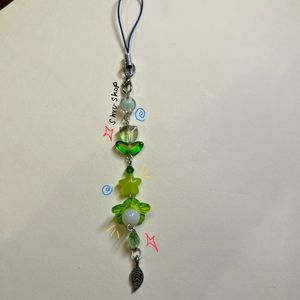 Cute Green Themed Beaded Phone Charm Handmade