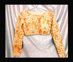 Cream Full Sleeves Embroidery Lehenga Choli
