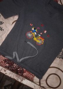 Gray Embroidered Bike T-Shirt