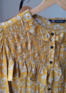 Zara Mustard Floral Ruffle Mini Dress