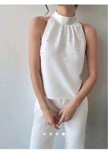 White Tank Top With Beaded Pearls