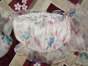 White Floral Off-Shoulder Crop Top Size -L