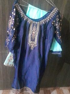 Ethnic Set OfBlue SWith Firoji Shraara And Duppat