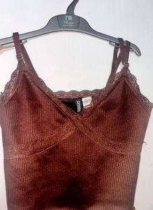 Brown Lace Trim Cami Top