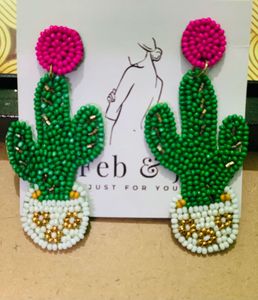 Cactus Beaded Statement Earrings