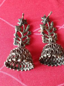 Oxidized Silver Jhumka Earrings
