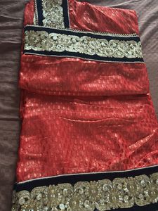 Red Saree With Gold Plates