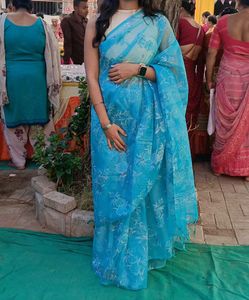 Saree With High Neck Blouse
