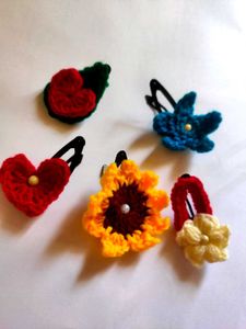 Crochet Flower Hair Clips - Set of 5