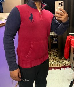 Ralph Lauren Red &amp; Navy Quarter Zip Sweater