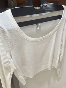 White Ribbed Long Sleeve Top