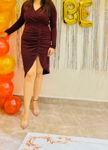 Burgundy Ruched Party Dress
