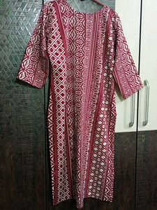 Red &amp; White Print Kurta