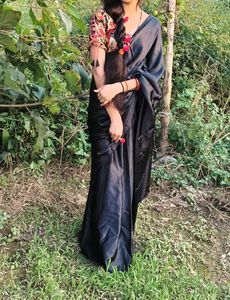 Premium Black Saree Satin Silk