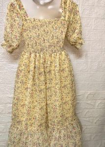 Mini Floral Print Yellow Midi Size Dress