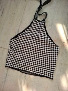 Cute Black &amp; White Halter Neck Top
