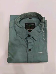 Avan Paul Printed Teal Green Casual Shirt (Medium)