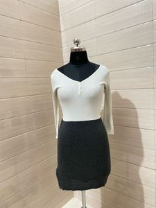 MANGO White Knit Mini Dress