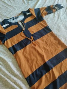 Sassafras Rustybrown And Navyblue Striped Dress, Bustsize-36