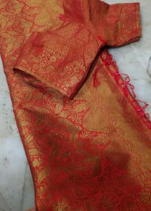 Elegant Red & Gold Saree with Blouse