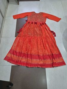 Orange Embroidered Anarkali Dress
