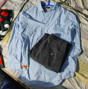 DICKIES Striped Shirt &amp; Carpenter Pants Set