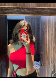 Red One-Shoulder Tie Crop Top