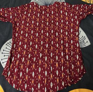 Maroon And Black Print Button Up Combo