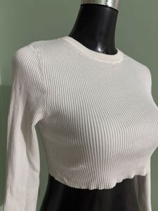 White Long Sleeve Crop Top