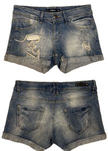Embellished Distressed Denim Shorts
