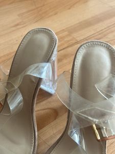Shein Clear Strap Block Heels Nude