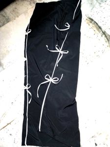 Black Wide Leg Pants with White Tie Detail
