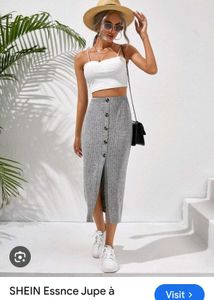 SHEIN Gray Button-Front Midi Skirt