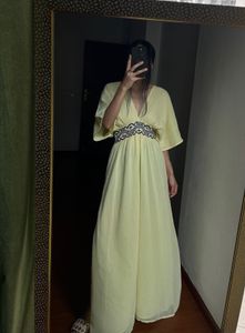 Lime Yellow Plunge Neck Maxi Dress