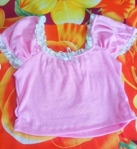 Pink Lace Trim Crop Top