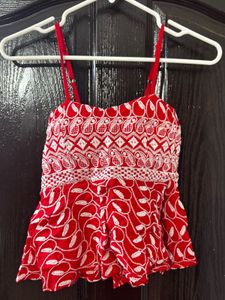 Red Chikankari Top