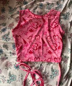 Pink Heart Print Crop Top