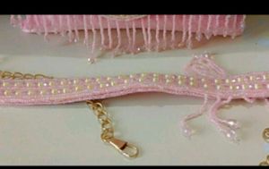 Pink Beaded Fringe Evening Bag with Chain Strap