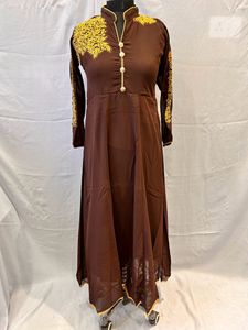 Brown Embroidered Anarkali Dress
