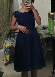 HIGH QUALITY STITCHED FROCK Navy Blue Knee Length
