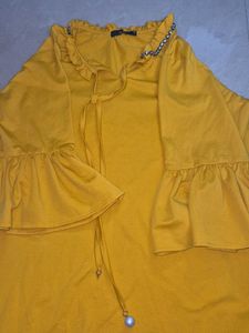 Mustard Top with Ruffle Detail