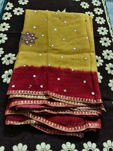 Red Sari with Mirror Work